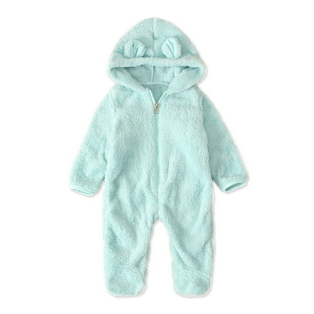

QWERTYU Newborn Infant Baby Toddler Fleece Zip Up Clothes Footies for Girl Boy Cotton Winter Warm Hooded Romper 0-18M Sky Blue 60