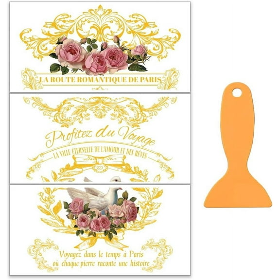 3pcs/Set Gold Frame Rub on Transfers for Furniture and Crafts 12x6 Inch Retro Theme Furniture Transfer Sticker Furniture Decals Decor Transfer Stickers Rub on Decals for Furniture