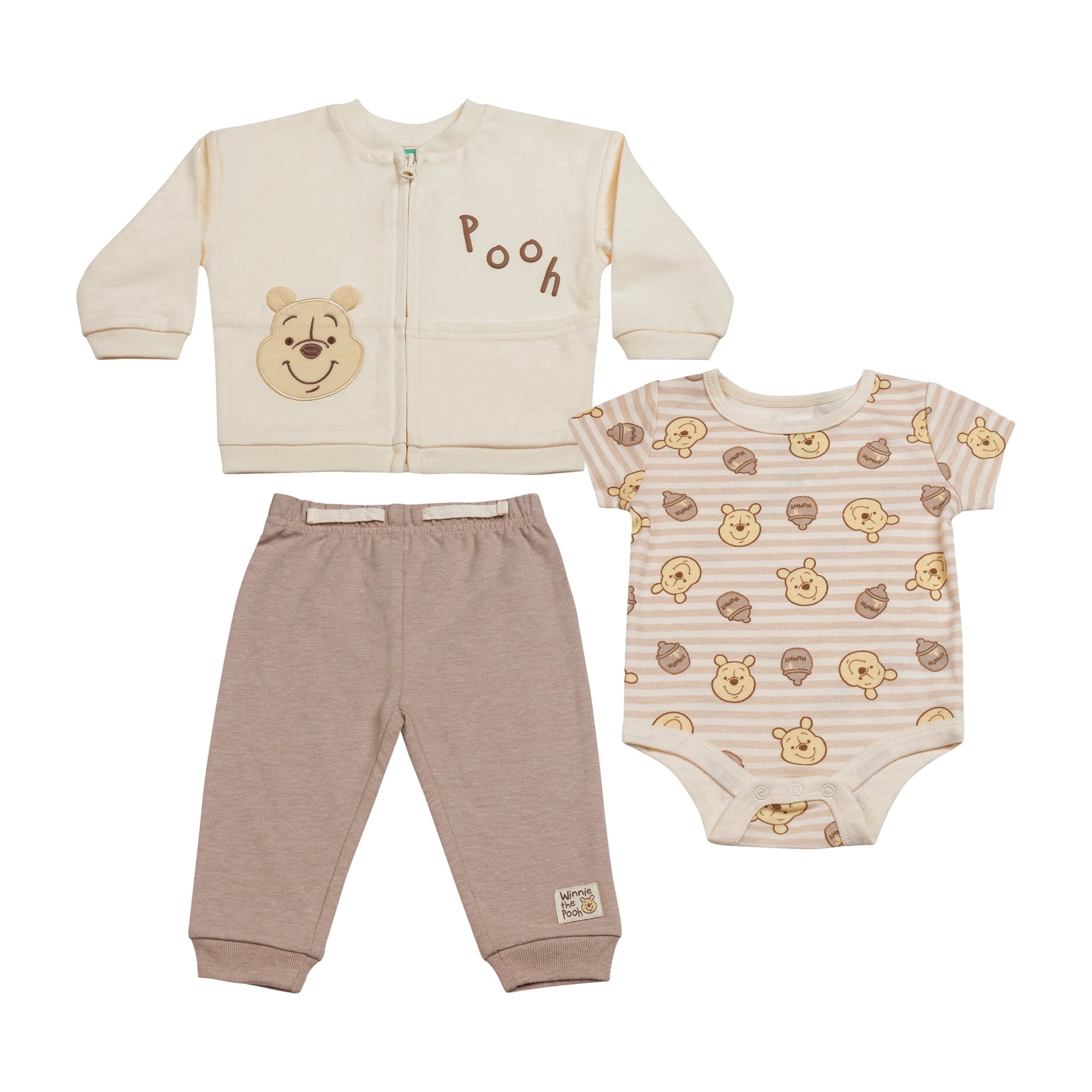 Disney Clothes Baby Boys 3-Piece Layette Set – Mickey Mouse & Winnie the Pooh Bodysuit, Hooded Jacket & Pants Outfit Sets | Soft Newborn Gift Set (0M-9M)