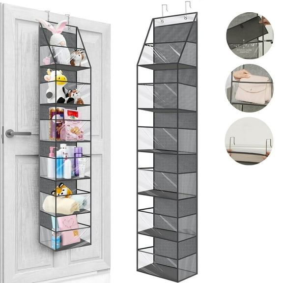 DICEEVIL Over The Door Hanging Pantry Organizer, 6-Shelf Storage Organizer with Clear Plastic Pockets, Large Capacity Room Organizer for Closet Bedroom Bathroom, Gray