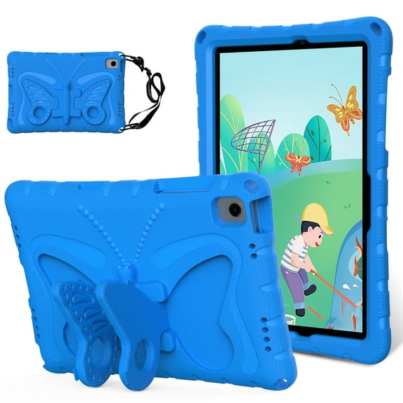 for Samsung Galaxy Tab A9 Plus 11.0" 2023 SM-X210/X215/X216B Cute Kids Case, 3D Cartoon Butterfly Stand Case Shockproof Flexible Silicone Hard Protective Tablet Cover, Blue