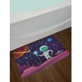 thumbnail image 2 of Alien Bath Mat, Cosmic Space Background with Funny Character Outer World Elements, Plush Bathroom Decor Mat with Non Slip Backing, 29.5" X 17.5", Dark Purple Multicolor, by Ambesonne, 2 of 2