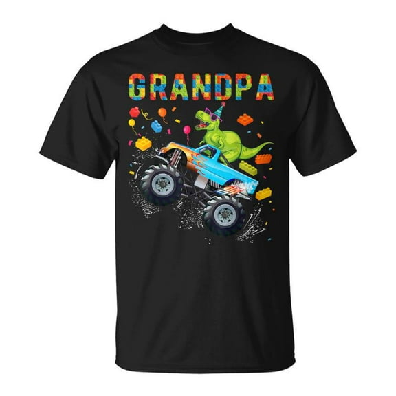 SPEEDRUN Grandpa Building Blocks Monster Truck Dinosaur Birthday T-Shirt