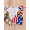 thumbnail image 5 of Michellecmm 4th of July Baby Boys Outfits Letter Glasses Print Bow Short Sleeve Rompers Stripe Stars Print Shorts Hat 3Pcs Clothes Set, 5 of 9