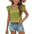 thumbnail image 2 of Women'S Casual Summer Square Neck Tank Tops Sleeveless Ruffle Chiffon Blouses Top Shirts Olive S, 2 of 8