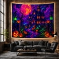 thumbnail image 6 of Haunted House with Glowing Pumpkins on Cobblestone Path Spooky Digital Art for Gothic Decor Fans, Fantastical Halloween Art, Halloween Gift Tapestry Wall Hanging for Bedroom and Living Room, 6 of 7
