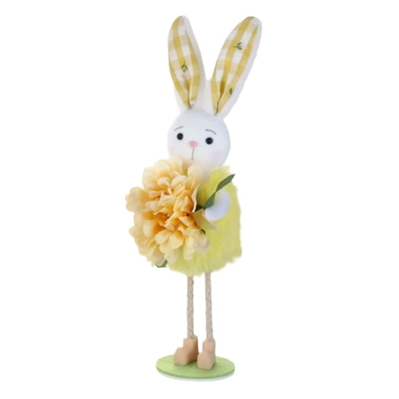 Easter Standing Bunny Figurines, Pastel Plush Bunny with Flower - Long Legs Shelf Sitter Rabbit Doll for Tabletop, Window Sill, Home Party & Spring Decorations