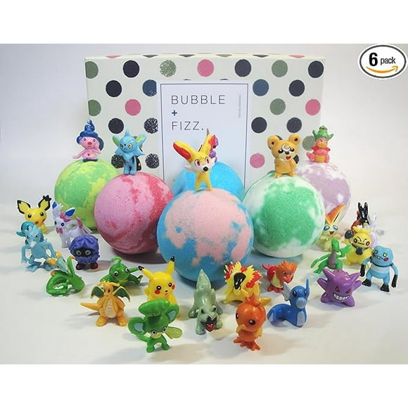 Coffret de Bombes de Bain pour Enfants avec Jouets Surprises, 6 X 4,2 oz Bombes de Bain TG Amusantes Assorties et Colorées, Sécuritaire pour Enfants, Neutre de Genre avec Huiles Essentielles Biologiques (Boîte)