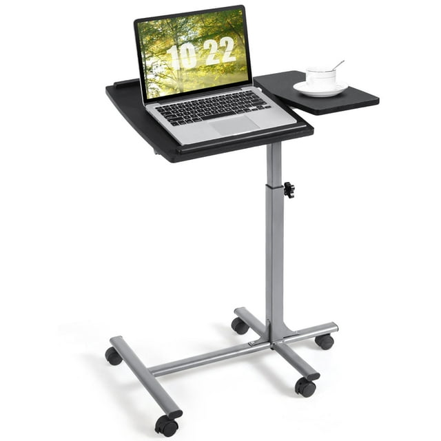Giantex Support Mobile pour Ordinateur Portable, Chariot Roulant pour Ordinateur Portable à Hauteur Réglable avec Plateau Inclinable, Butée de Bord de Sécurité, Tablette Latérale, Poste de Travail Informatique Assis-Debout pour la Maison, le Bureau, l'École