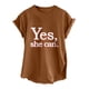 thumbnail image 1 of Camiseta de mujer, camisetas divertidas y bonitas con abertura lateral Vintage, camiseta de manga corta con estampado de letras divertidas, blusa holgada con mangas caídas y hombros descubiertos Pompotops hfajkhk127142, 1 of 9