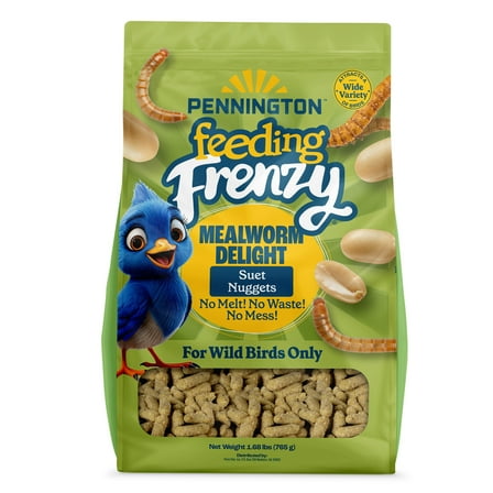 Pennington Feeding Frenzy Mealworm Suet Nuggets 27 oz., Wild Bird Food for Outside Feeder, Fresh