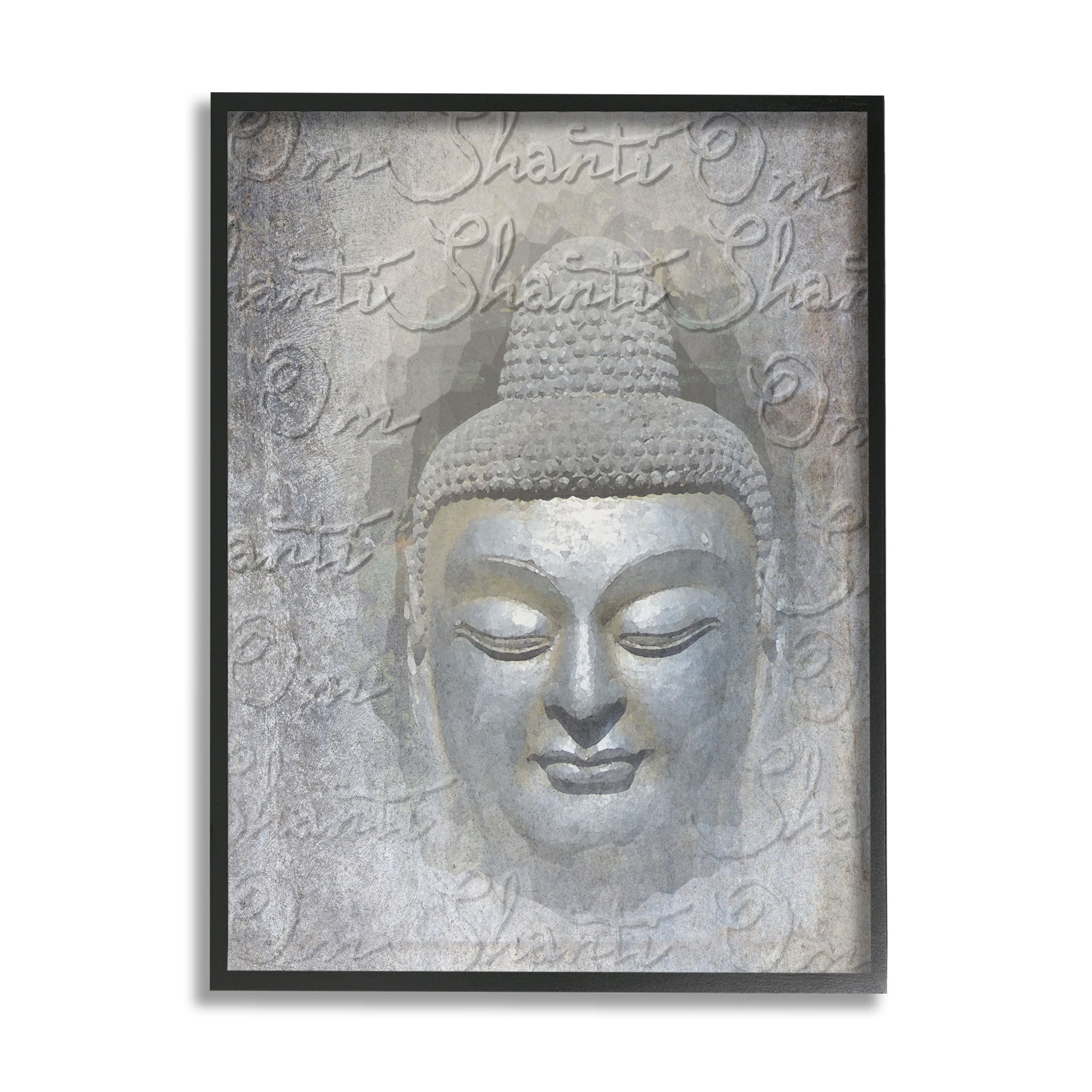 Stupell Industries Layered Buddha Spiritual Words Script Om Shanti Mantra Graphic Art Gray Framed Art Print Wall Art, Design by Graffitee Studios