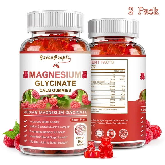 (2 Pack)Magnesium Glycinate Gummies 400mg,with Magnesium Malate,CoQ10 for Calm Mood & Sleep,60 Count