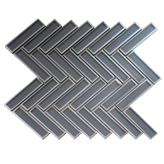 Mirari 12x12 in. Gray Glossy Glass Herringbone Mosaic Wall Tile (4.59 sq ft/case, 5-Pack)