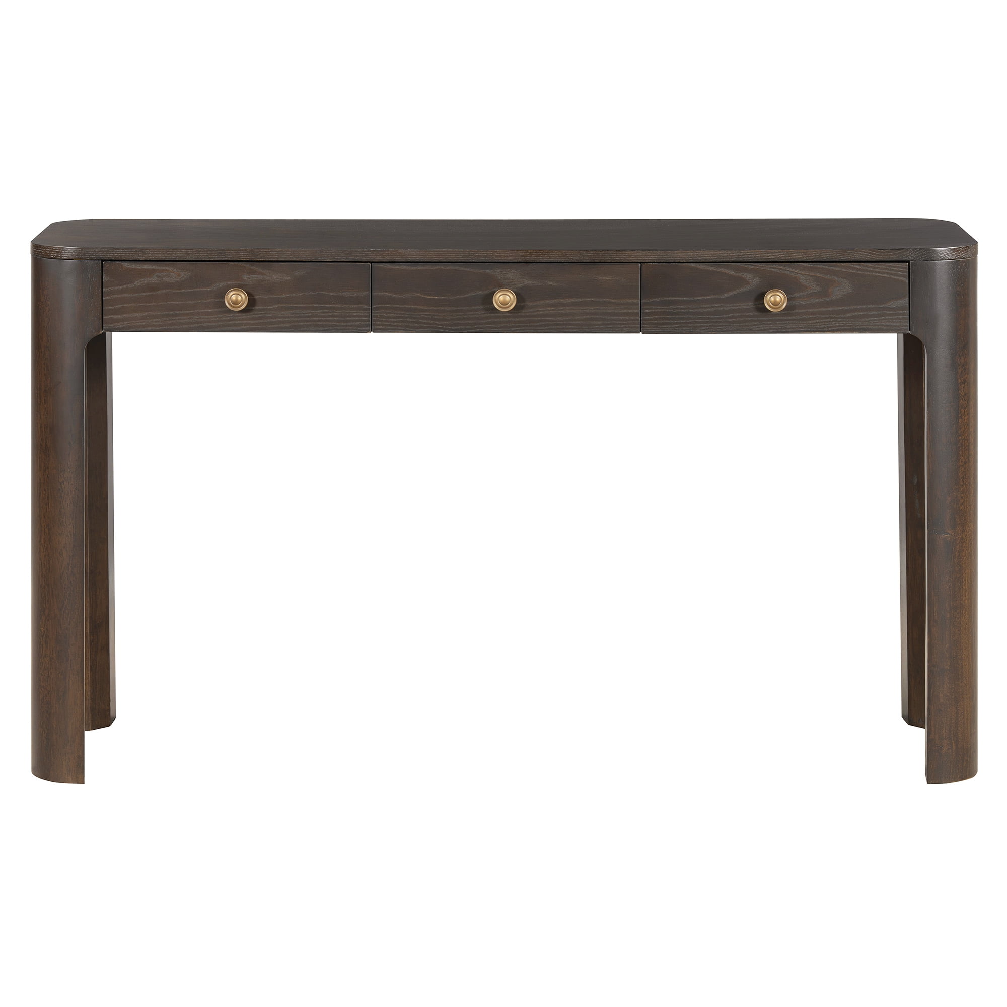 Retro Console Table with Curved Corners, Sofa Table Behind Couchwith 3 Concealed Drawers, Modern Entryway Table with Thick Legs for Hallway & Living Room