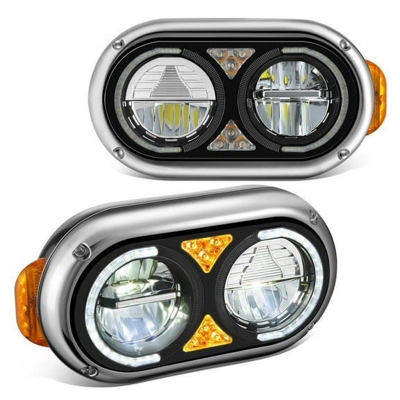 DNA Motoring Full LED Headlight Assembly for 81-88 Peterbilt 359 87-07 Peterbilt 379 08-21 Peterbilt 389, Black