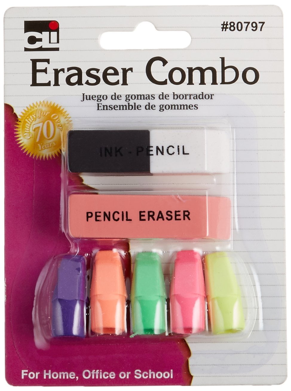 Eraser Combo Pack (Pen/Ink, Pink and Caps) 7/Card, 80797, Value