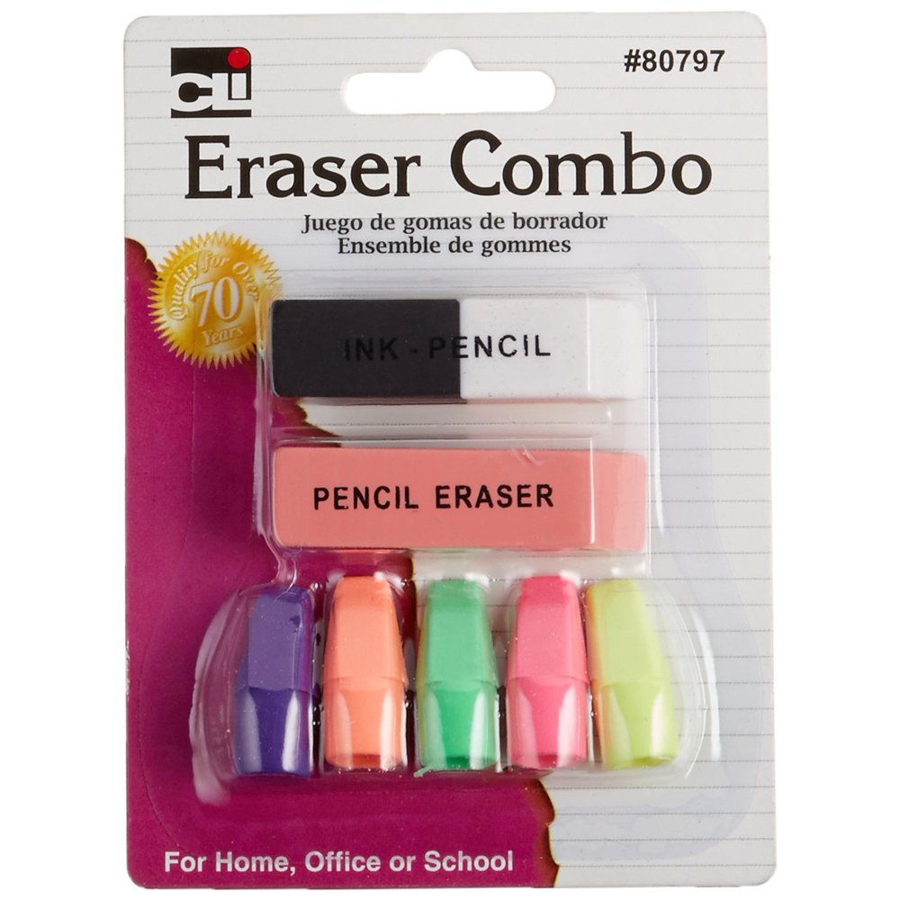 Eraser Combo Pack (Pen/Ink, Pink and Caps) 7/Card, 80797, Value