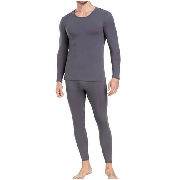 Men Thin Thermal Underwear Set Solid Color Casual Elastic Base Warm Long Sleeve Top and Bottom