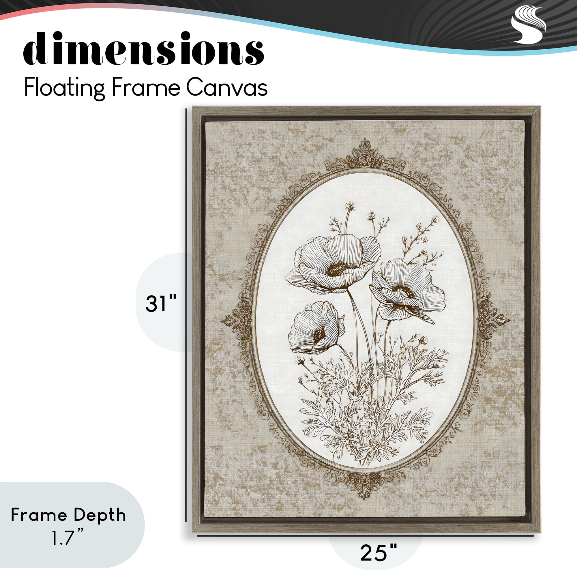 Stupell Industries Vintage Floral Sketch of Poppies Brown Framed Floater Canvas Wall Art, design by Ink Drop Loft