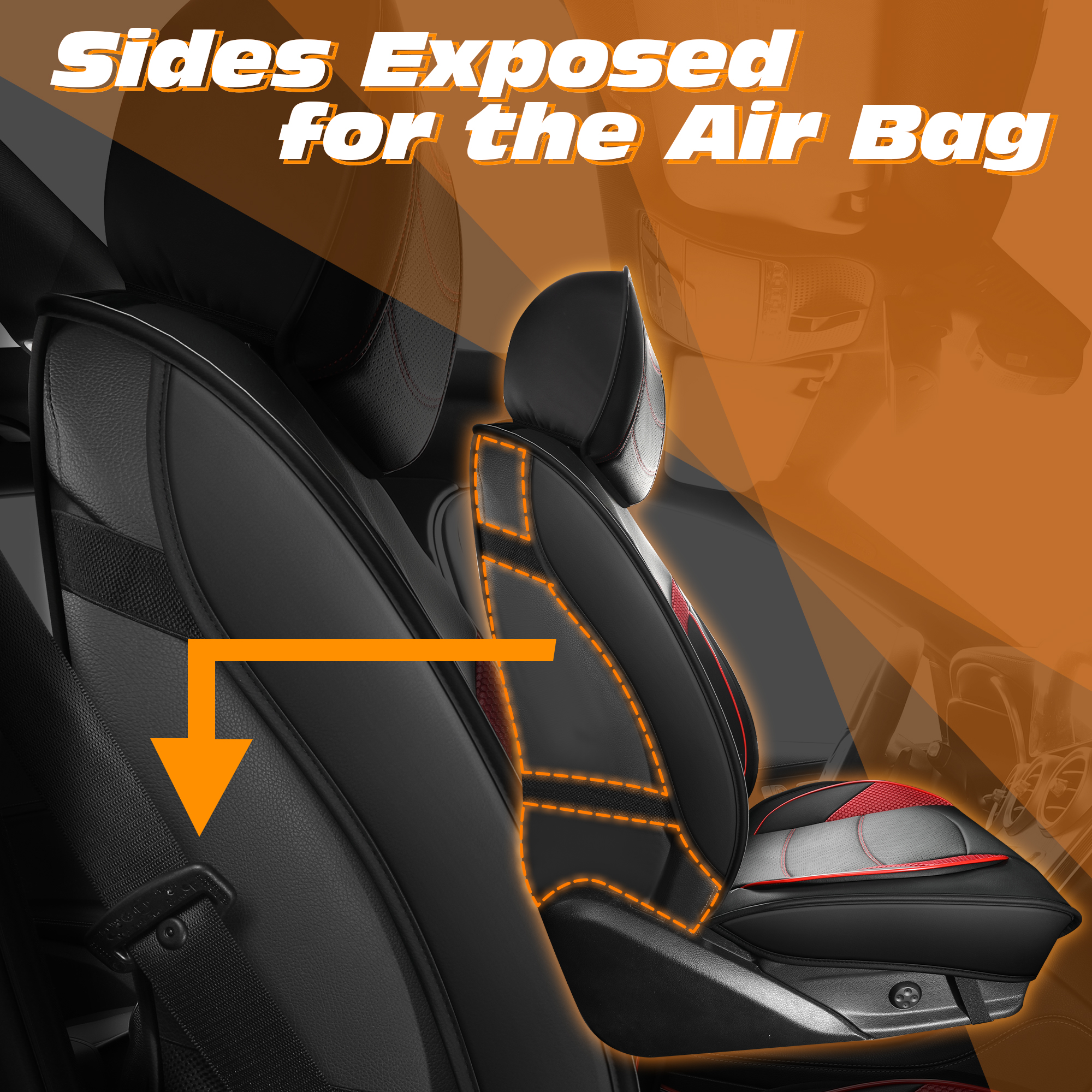 Luxury 5-Seat Car Seat Covers Full Set, Sport Black-Red Performance Style, Premium All-Season Interior Protection for Cars SUVs Trucks