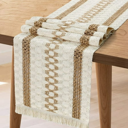 

Table Runner Splicing Cotton Table Runner Natural Burlap Table Runner with Tassels Table Cover 30X220cm