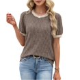 thumbnail image 5 of Womens Short Sleeve Sweater Textured Tunic Tops 2026 Spring Summer Business Casual Blouse Khaki 2XL, 5 of 5