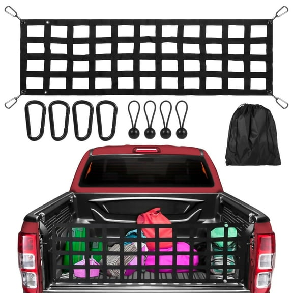 Tailgate Net for Full Size Truck, Heavy Duty Cargo Net with Carabiners & Ball Bungee Cords, Tail Gate Extender Net, Tailgate Netting for Pickup Truck Beds