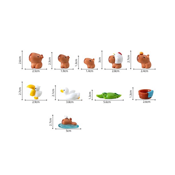 Minifiguras de Capybara en miniatura para decoración del hogar, adornos de escritorio de resina, regalos bonitos, accesorios de fotografía, 10 piezas