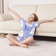 thumbnail image 3 of FORMRS Kids Short Sleeve Top and Pants Pajama Set Unisex Satin 2-Piece Sleepwear, Sizes 9-10Y, Blue Halloween, 3 of 8
