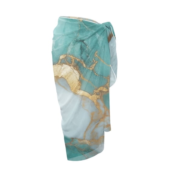 Uourmeti Green Gold Marble Swimsuit Coverup for Women Sheer Bikini Pareo Wraps Soft Sarong Beach Bikini Wrap Sheer Long Skirt