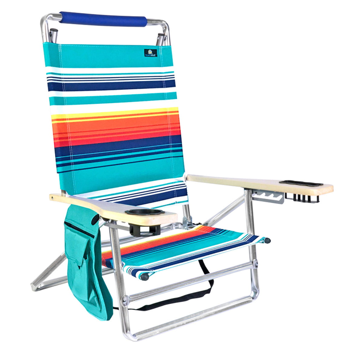 Deluxe 5 pos Lay Flat Aluminum Beach Chair w/ Cup Holder