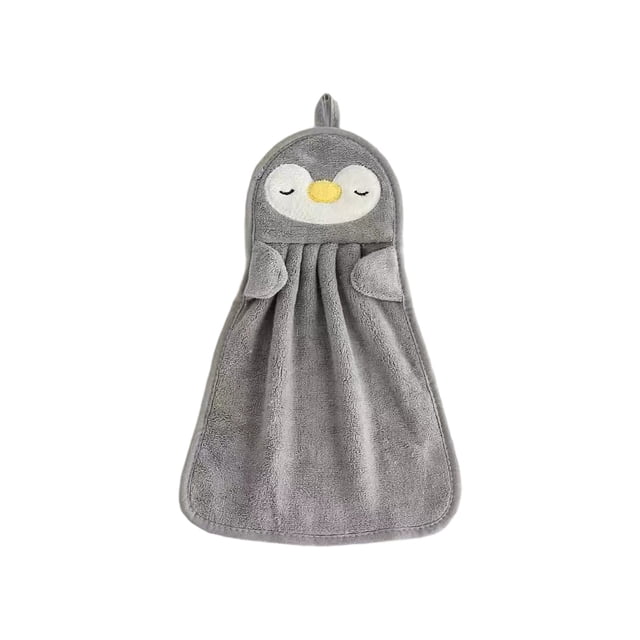 Grey Hand Towel Little Duck And Penguin Design Thickened Highly Absorbent Lint Free With Hanging Loop 37X25Cm 14.6X9.8In