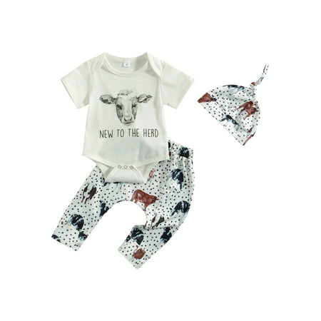 

Newborn Baby Boy Girl Romper Set Mamas Letter Mamas Moo Cow Print Outfit Cute Cowboy Clothes Pants Set (Cow White 0-3 Months)