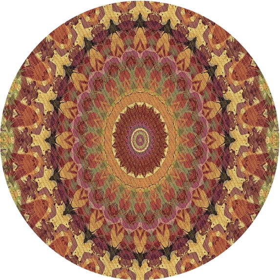 Ahgly Company Indoor Round Patterned Caramel Brown Area Rugs, 6' Round