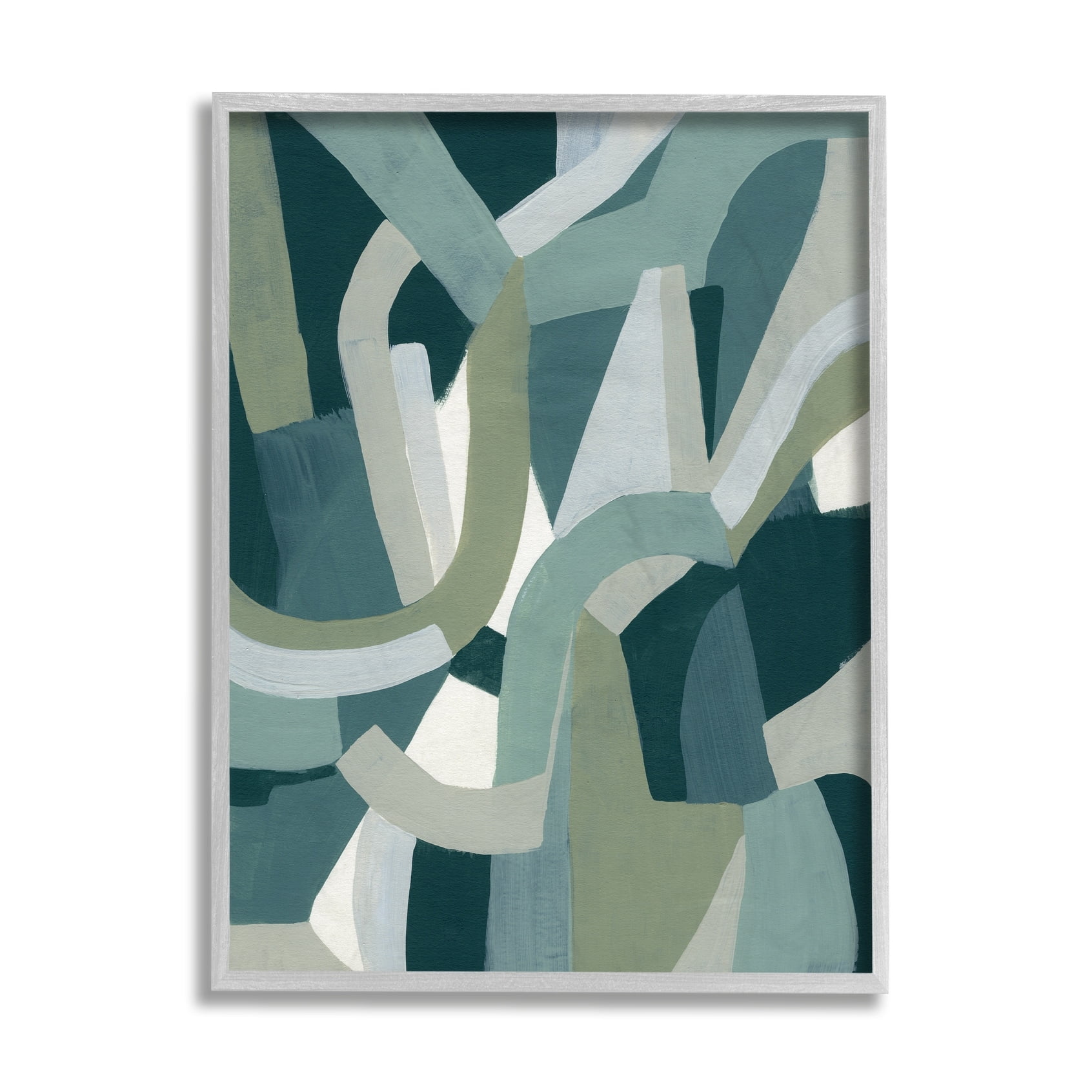 Stupell Industries Abstract Jigsaw Shapes Layered Green Limestone Grey Framed, 11 x 14, Design by June Erica Vess