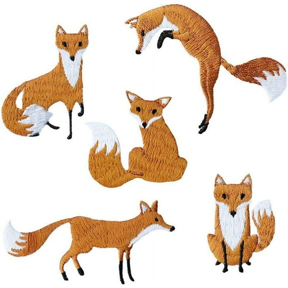 5Pcs Fox Patches Iron On Cute DIY Applique Embroidered Embroidery Patch Sew On Bags Patch for Clothes(2.16,Brown)