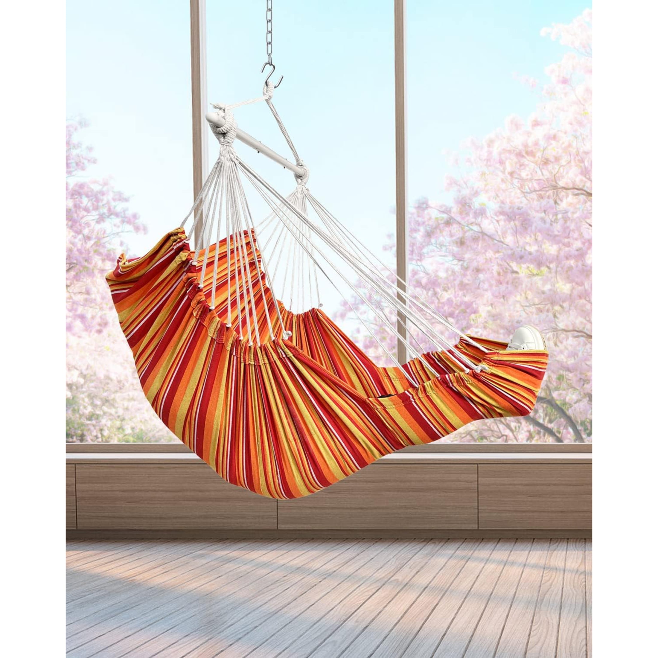 Sunyear XXL Hammock Chair with Footrest & 2 Cushions 500lbs - Easy Setup Swing Chair with Metal Anti-Slip Spreader Bar for Indoor/Outdoor Relaxation