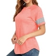 thumbnail image 2 of Blusa de verano con bloques de color, cuello redondo, manga corta, holgada, informal, a rayas, top de verano para mujer, rosa, M, 2 of 6