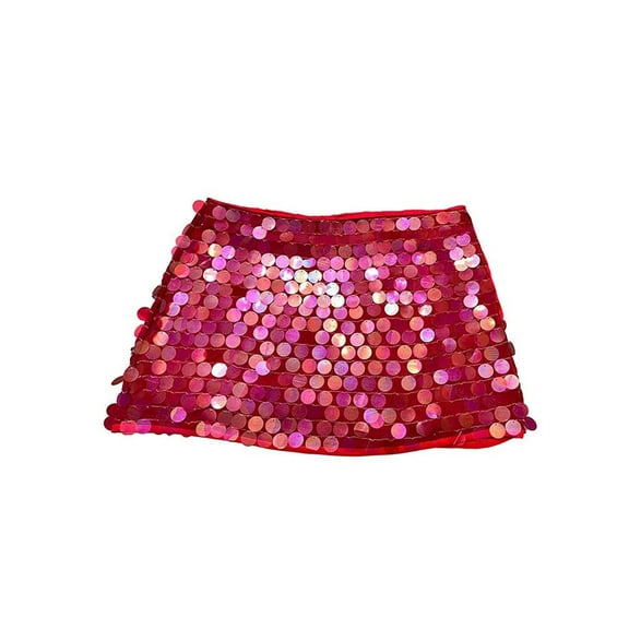Rdhnmea Women's Sparkly Sequins Bodycon Mini Skirts Sexy Side Split Tie Up Low Rise Skirt Fashion Festival Rave Glitter Short Skirt Party Clubwear