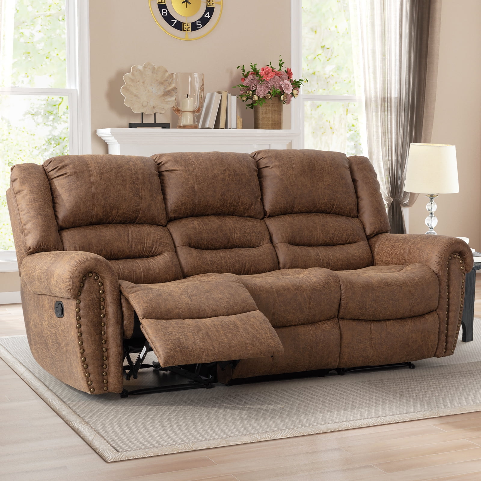 Bonzy Home Manual Reclining Sofa,3 Seat Recliner Couch Sofa with Overstuffed Arms and Back Living Room Sets