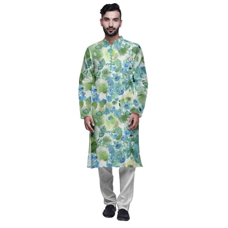 

Atasi Modal Satin Printed Mens Kurta With Churidar Pajama Set Summer Clothing