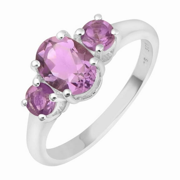 Mooneye 2.5 Ctw Oval Cut Amethyst Gemstone 925 Sterling Silver Three Stone Women Wedding Ring