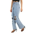 thumbnail image 3 of Coduop Women's Baggy Distressed Flare Wide Leg Jeans Ripped High Waist Straight Denim Pants, 3 of 7