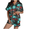 thumbnail image 3 of Feancey Women Halloween Pjs Sets Short Sleeve Button Down Sleepwear Funny Cute Ghost Print Pajama Two Piece Loungewear 2 Piece Set Birthdal Gifts Blue XXL, 3 of 7