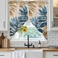 thumbnail image 4 of Blue Brown Palm Leaf Kitchen Window Curtains, Swag Curtains Valance for Bedroom Living Room Bathroom, Retro Summer Botanical Rod Pocket Window Treatment Curtain Block Drapes 2 Panels 36"x63", 4 of 9
