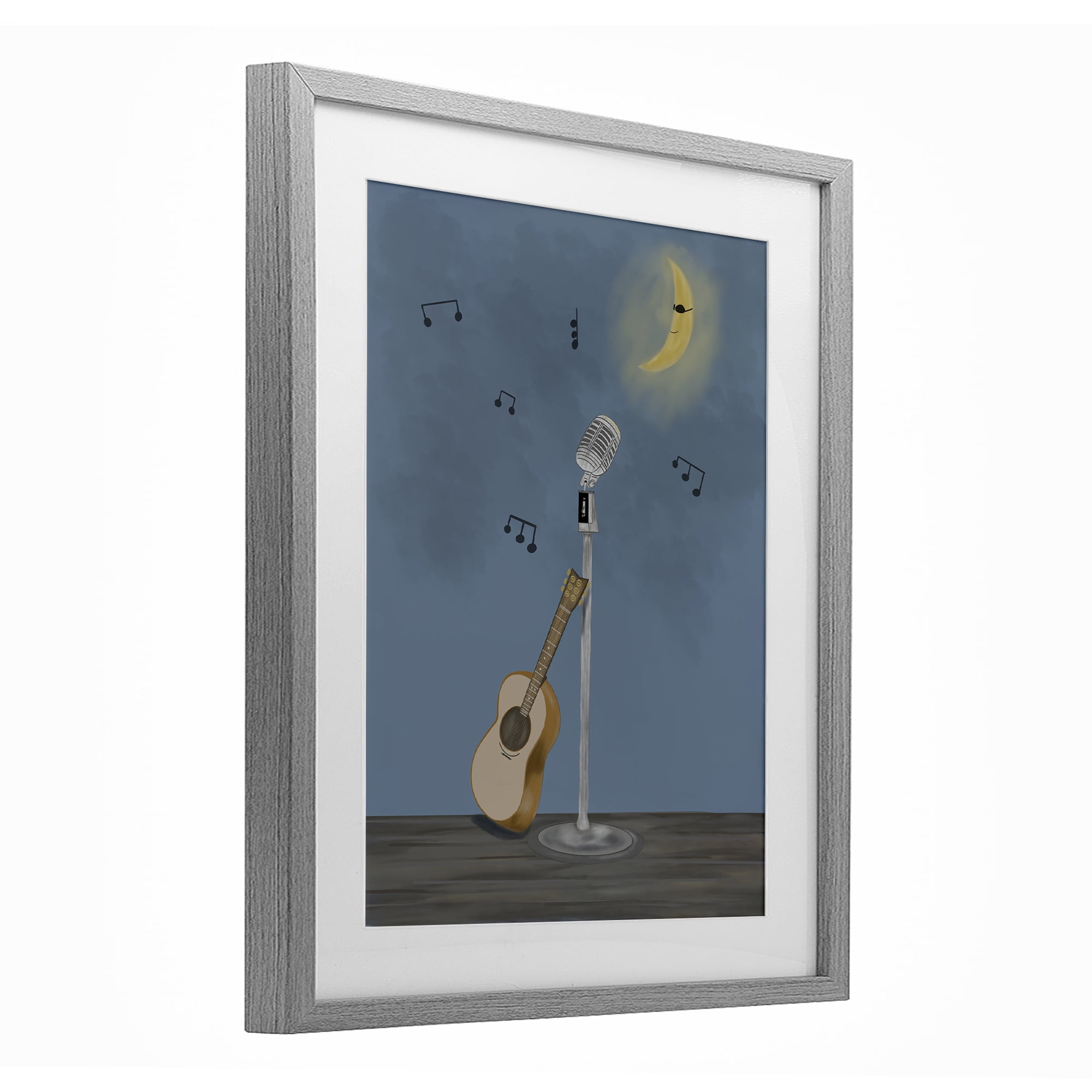 Stupell Industries Music And Moon Stage Gray Framed Print Under Glass, design by Leslie Hermosa
