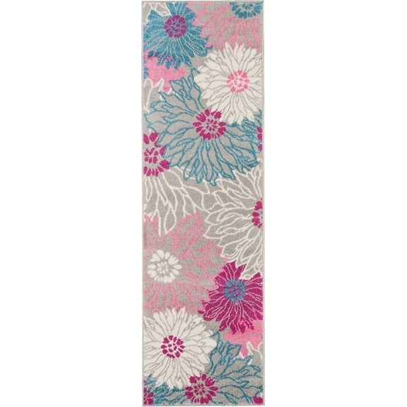 2â€™ x 6â€™ Gray and Pink Tropical Flower Runner Rug