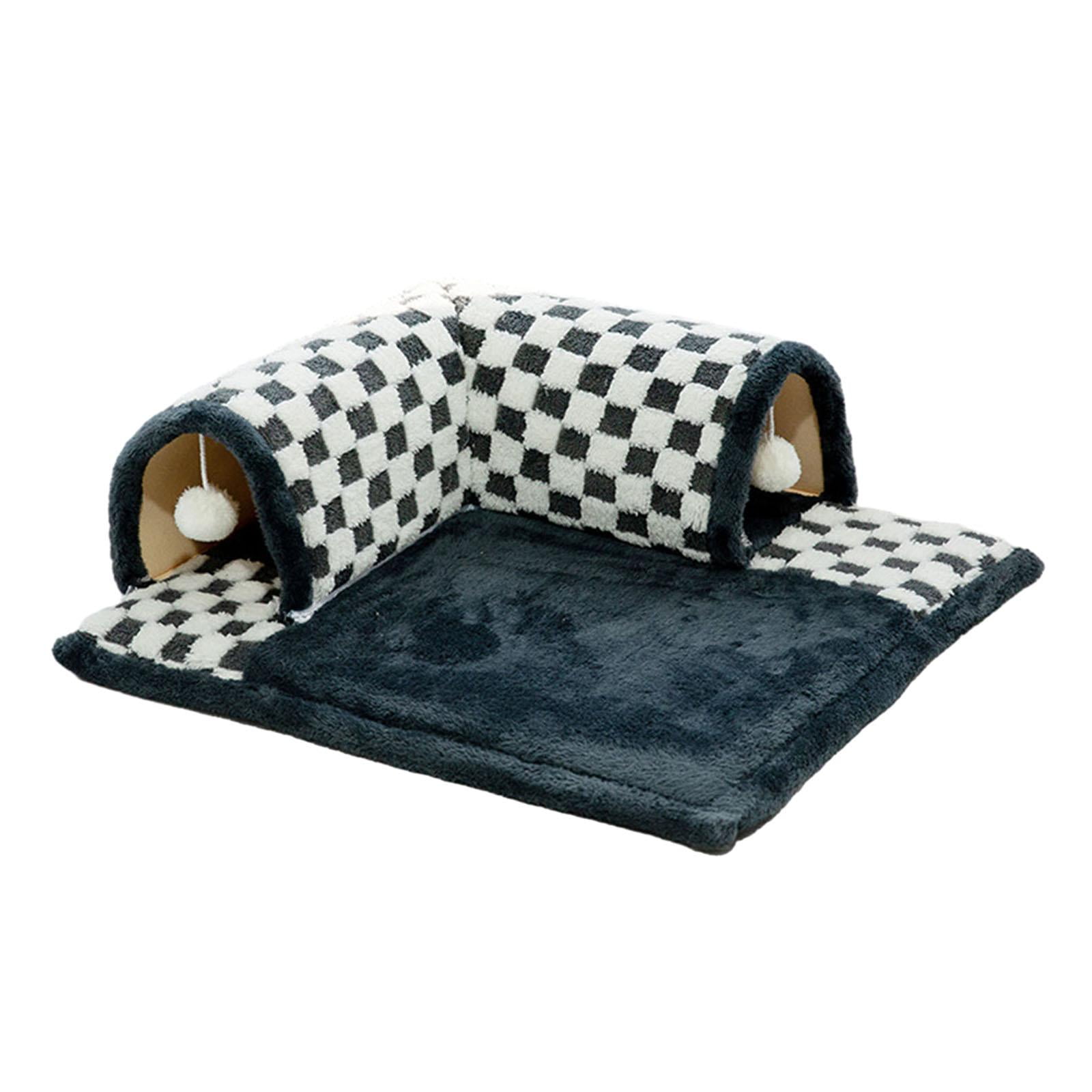 TOOYFUL 2 in 1 Cat Bed Play Tunnel Cats Play Mat with Playing Ball Toys Kitty Training Play Center Interactive for Indoor Cats Rabbit Black M