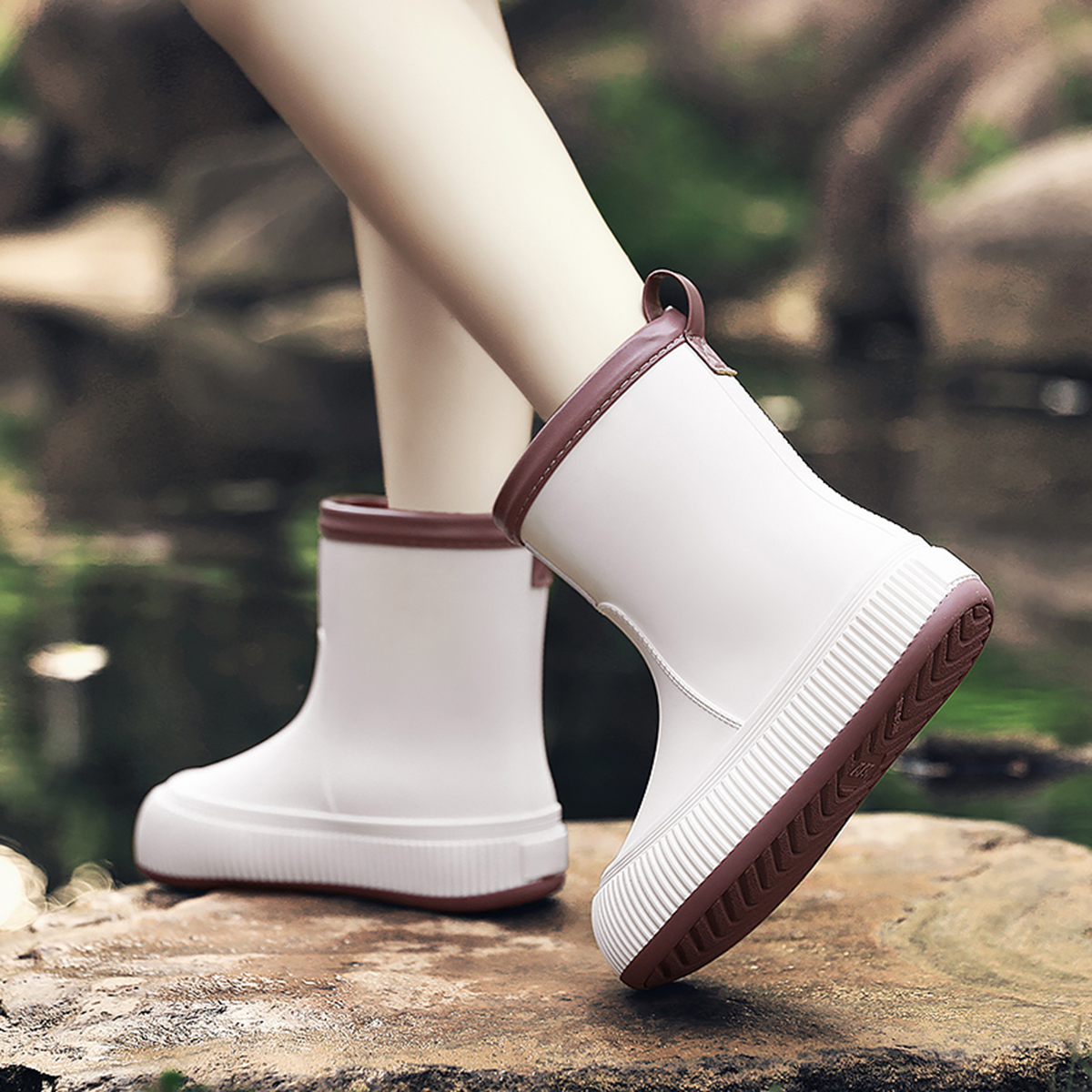 AUXDIQ Rain Boots Women Short Ankle Waterproof Rain Shoes Outdoor Garden Shoes